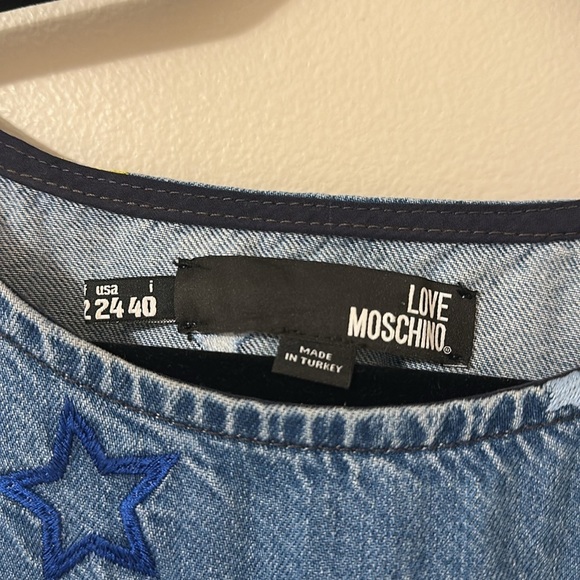 LOVE MOSCHINO Women’s Flounced Embroidered Sleeveless Denim Dress Sz 4 Girly - Picture 9 of 13